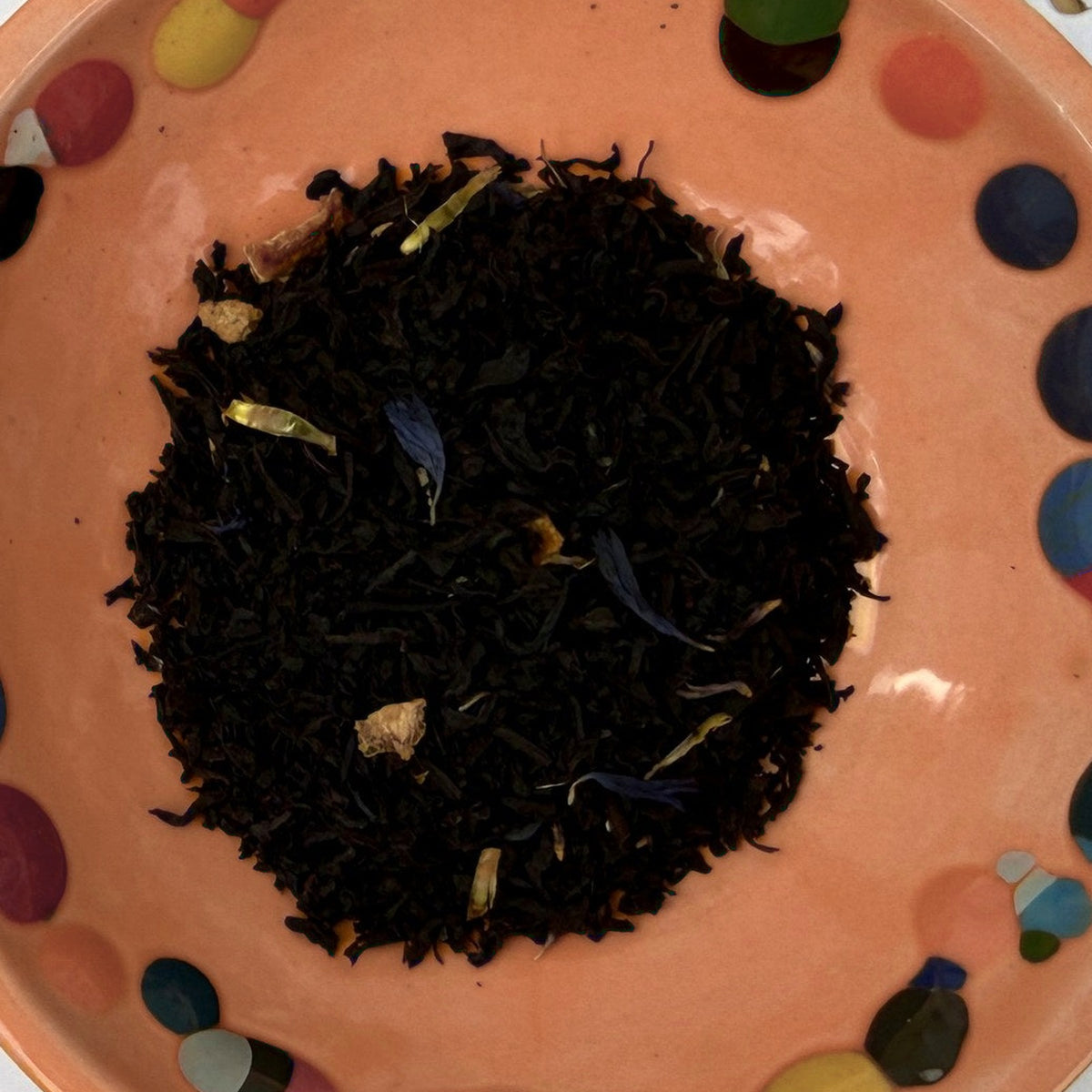 Brigid's Elegant Earl loose tea in a terracotta dish