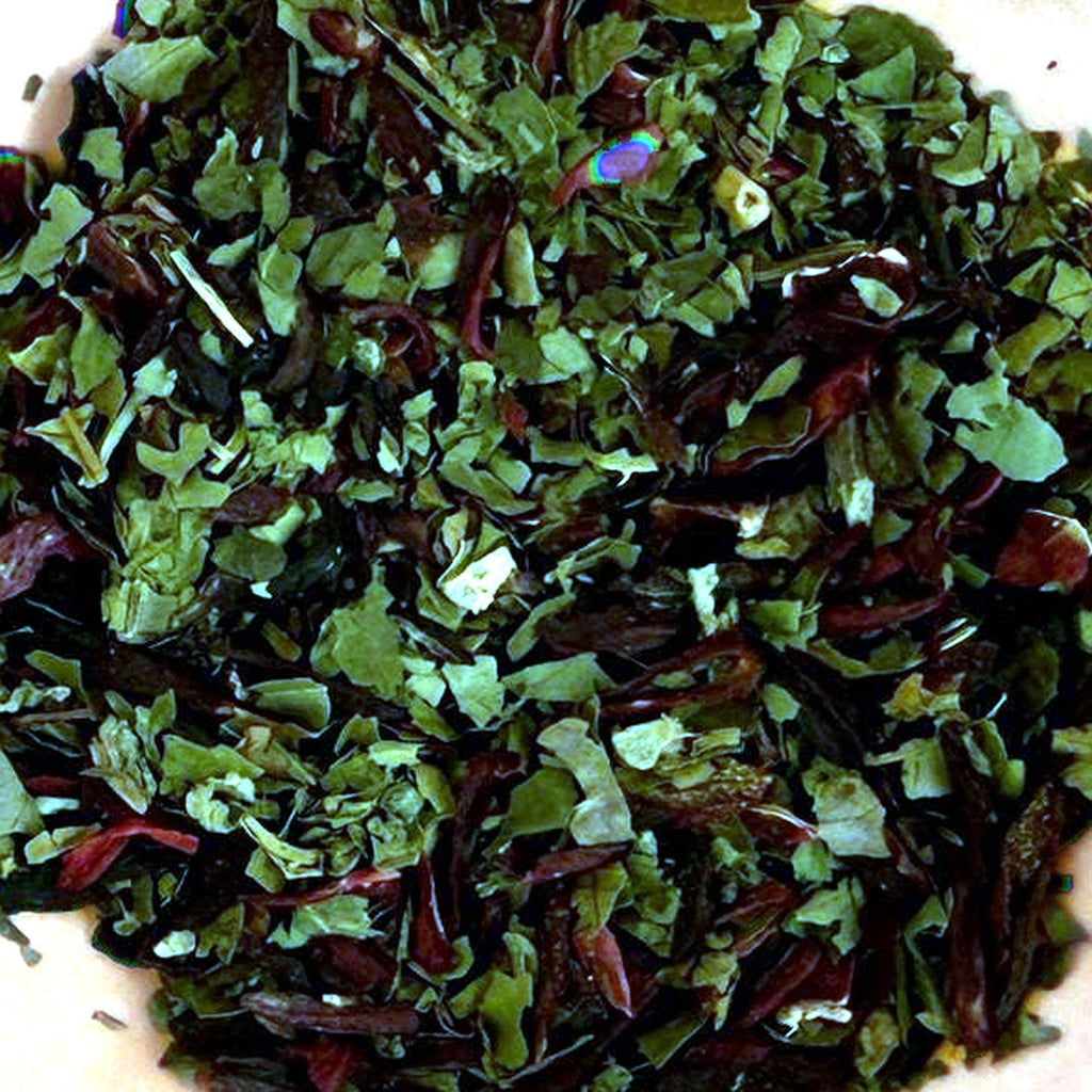Close-up of Lillian's Blushing Bonnie loose tea leaves