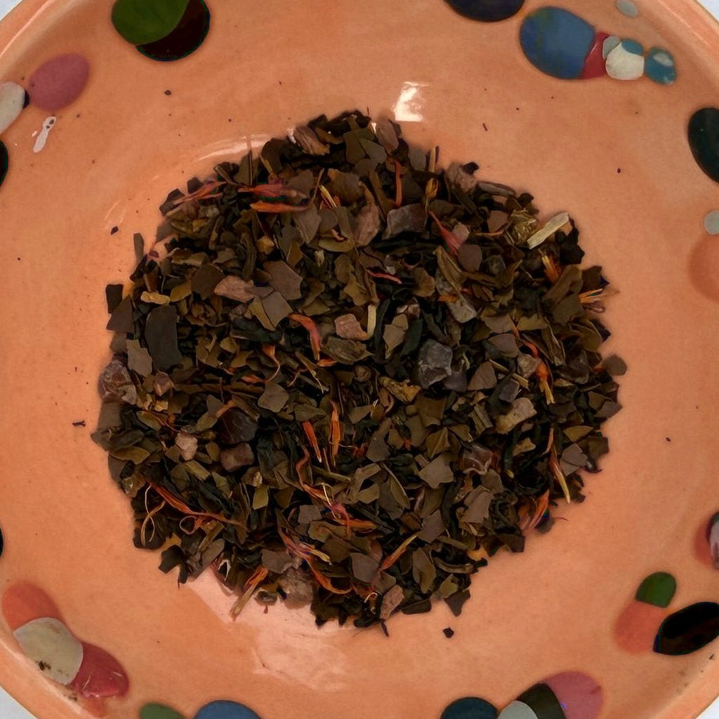 The Puca's Breakfast Tea loose tea in a terracotta dish