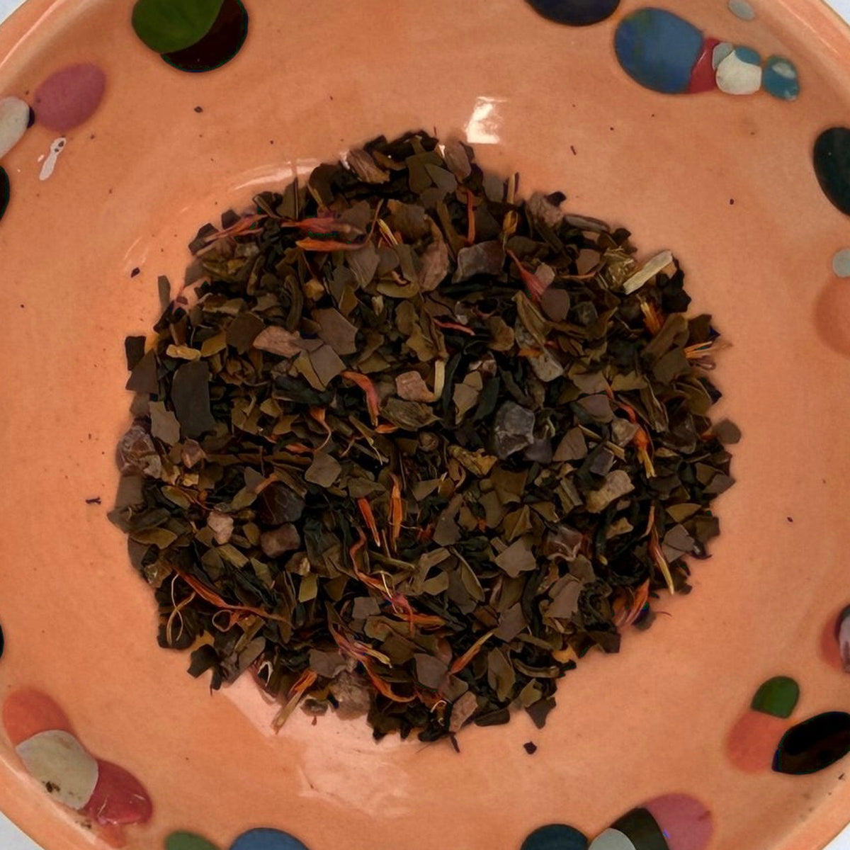 The Puca's Breakfast Tea loose tea in a terracotta dish